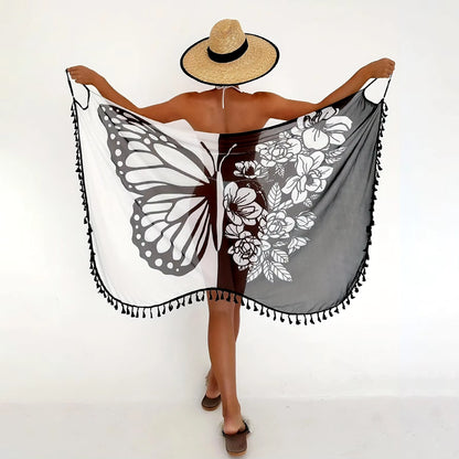 Beach Skirt Beach Wear Dress Beach Party Vacation Style Stunning Butterfly Print Dress Backless Beach Skirt Beach Cover Dress